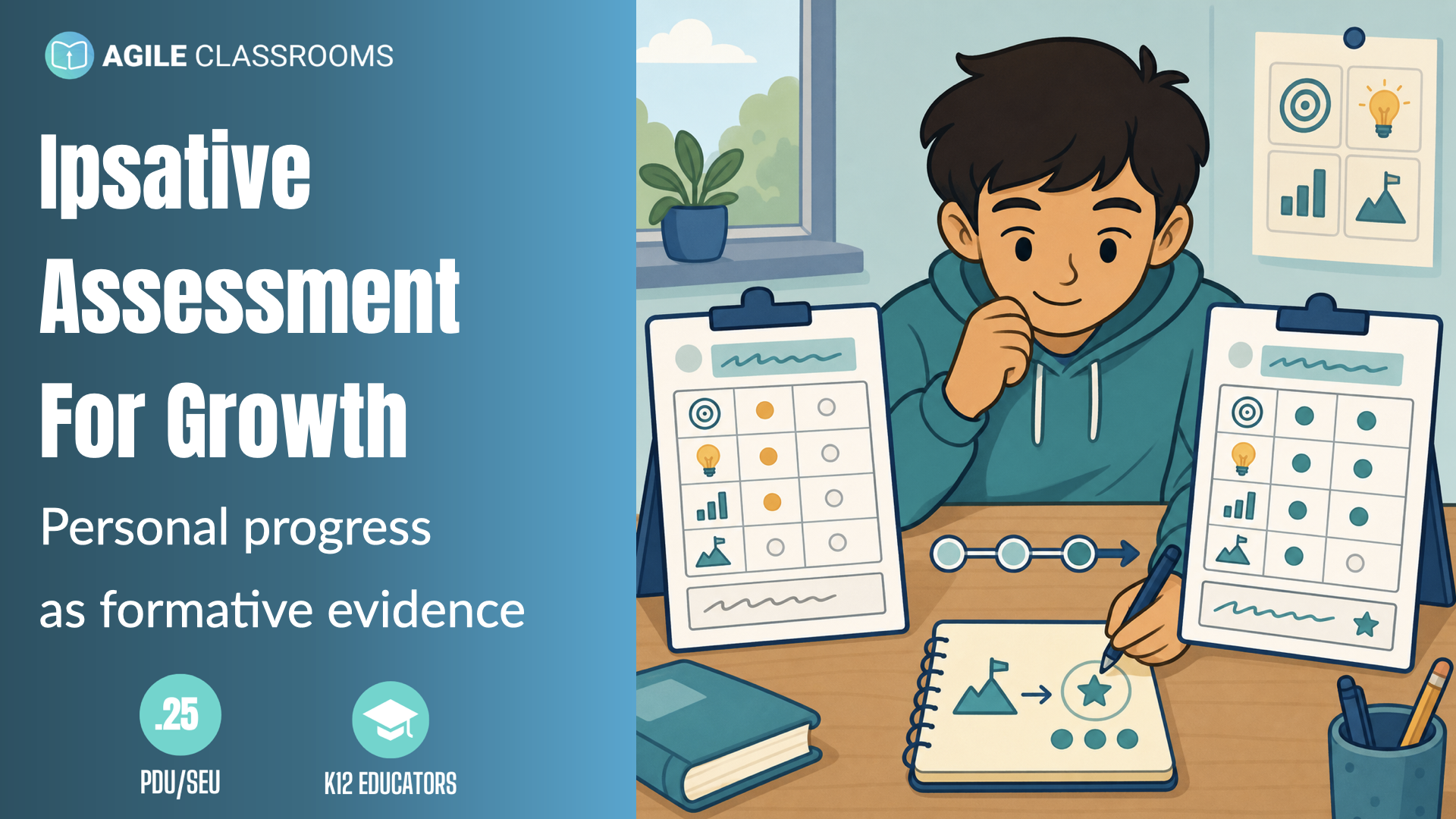 Illustration of a student comparing two versions of their own work to see personal growth and choose the next improvement.