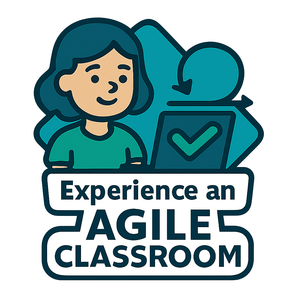 Teacher guiding students with checkmark icons