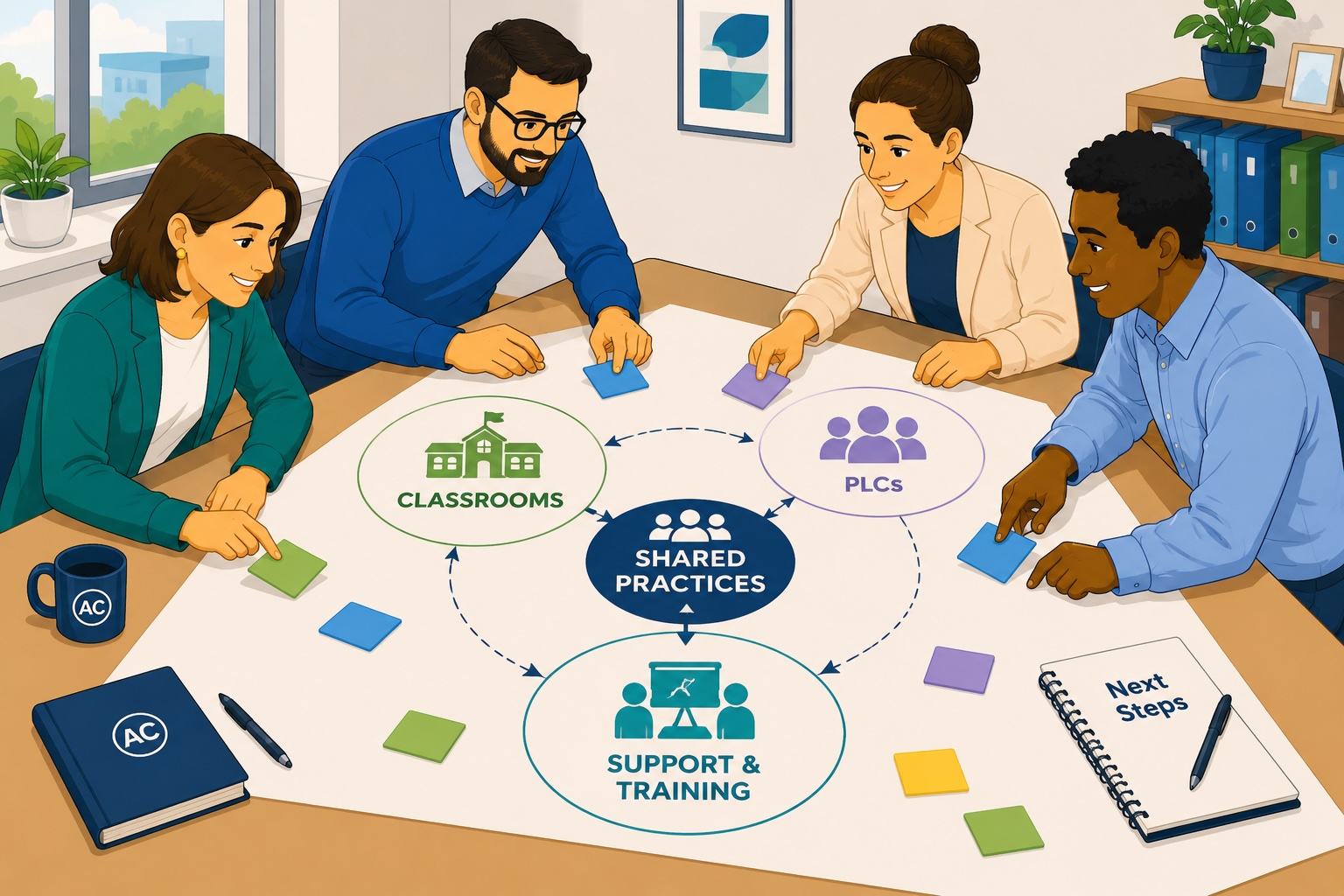 School leaders discussing a schoolwide agility map