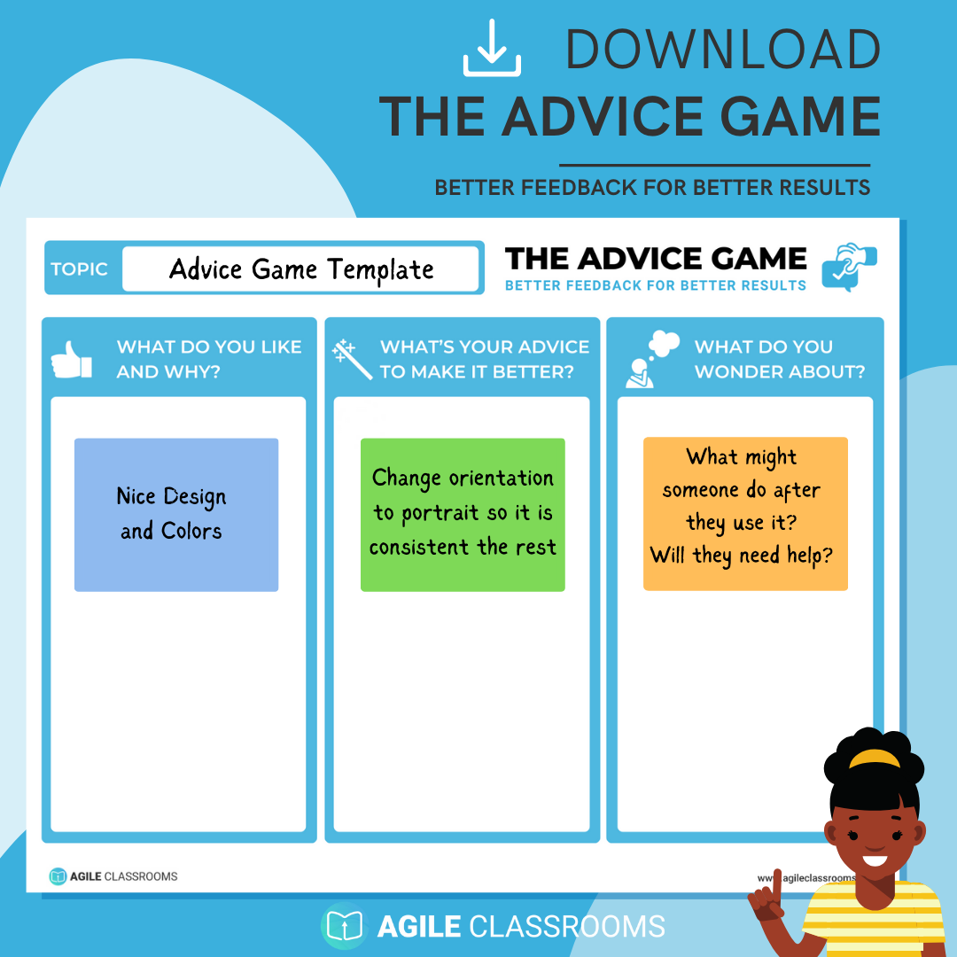 Invitation to download the Advice Game template from Agile Classrooms.